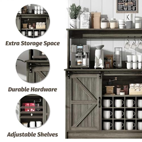 55" Farmhouse Coffee Bar Cabinet with Storage Hutch
