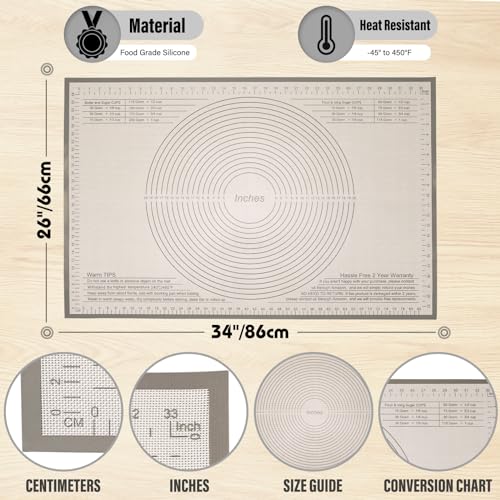 Silicone Pastry Mat 34x26 Inch Nonstick Baking Mat