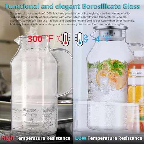 2.6 Liter 88 oz Glass Pitcher with Lid and Handle