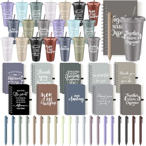 60 Pcs Employee Appreciation Gifts Bulk 24 oz Thank You Tumbler with Lid and Straw Mini Spiral Notebooks and Pens Appreciation Gifts for Team Employee Coworkers Teacher (60 Count)