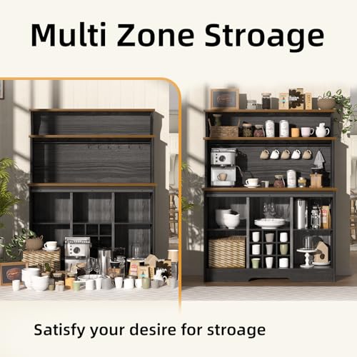 Farmhouse Coffee Bar Cabinet with 3 Tier Storage Hutch