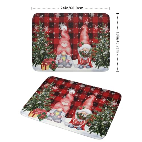 Winter Gnome Dish Drying Mat 18x24 inch Christmas Elf Trees Snowflakes Dish Drainer Mats Large Black Red Buffalo Plaids Fast Drying Dish Drying Pad for Kitchen Countertop Holiday Decor