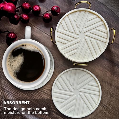 Silicone Coasters Set of 6 with Gold Holder and Modern smart Pattern