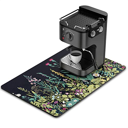 Coffee Mat 16" x 24" Cute Flower Theme Coffee Bar Mats for Espresso Machine Station Accessories and Organizer