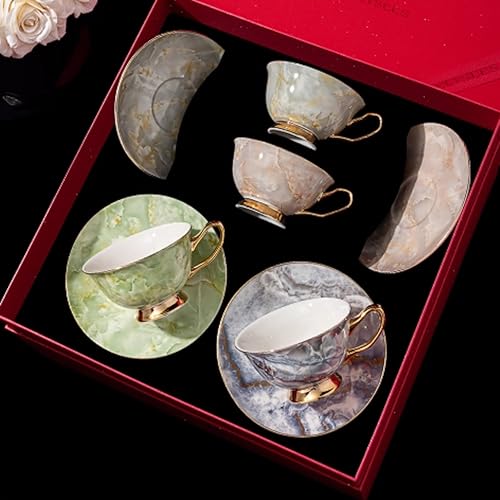 Luxury Marble Pattern Tea Set with Gold Trim