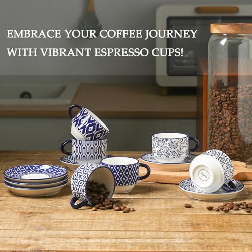 Ceramic Espresso Cups with Saucers (7 Count)