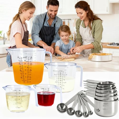 7x Stainless Steel Measuring Cups with 6x Measure Spoons Set