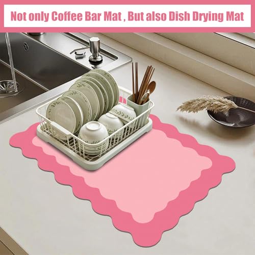 Rose Pink Scalloped Coffee Mat for Countertop Coffee Bar Mat Matt