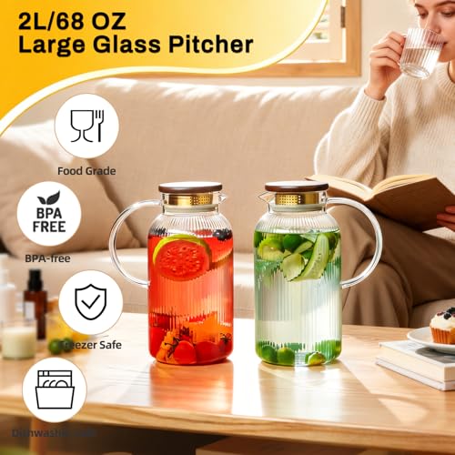 2 PACK Glass Pitcher with Lid (2 Count)