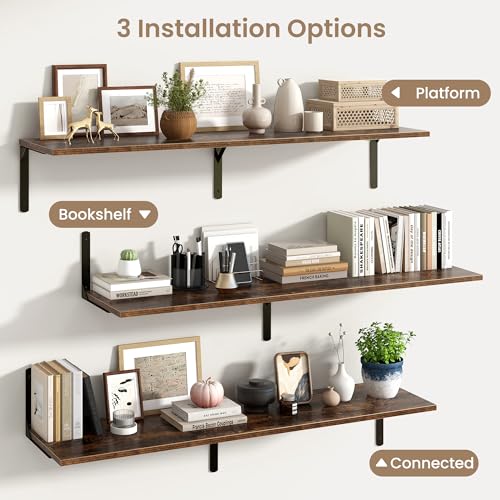 Rustic Brown 12 Inch Deep Floating Shelves Set of 2 (2 Count)