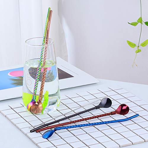 10 pcs Metal Straw Spoons with 2 Cleaning Brushes