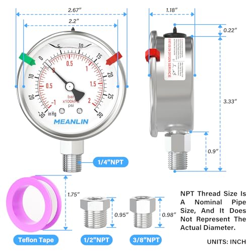 30inHG~30Psi Vacuum Pressure Gauge 316 Stainless Steel Joint 1