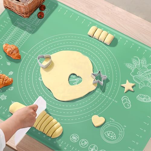 Silicone Pastry Mat 32" x 24" Extra Thick Non Stick Baking Mat with Measurements and Edge Heightening