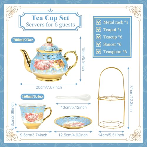 20 Pcs Porcelain Tea Set with Metal Holder (20 Count)