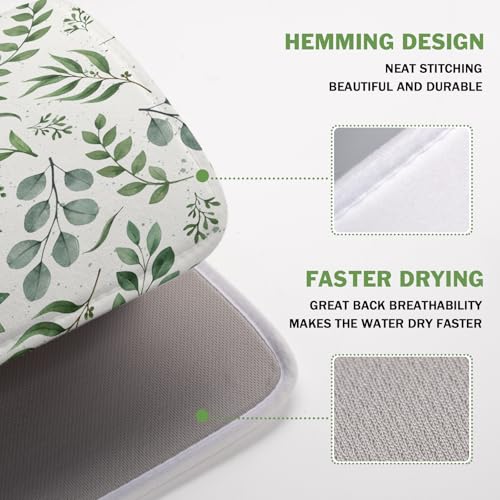 Sage Green Dish Drying Mat 16x18 In Absorbent Reversible Eucalyptus Leaves Plant Drying Mat Green Plant Dish Drying Rack Mat Spring Summer Themed Dish Drainer Mat for Kitchen Counter Coffee Bar
