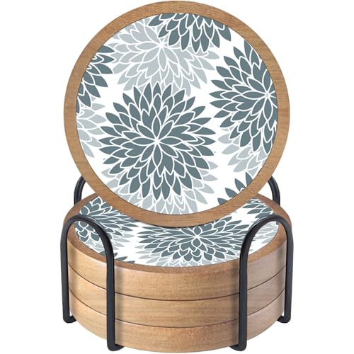 Wood Coasters Set of 4 with Holder