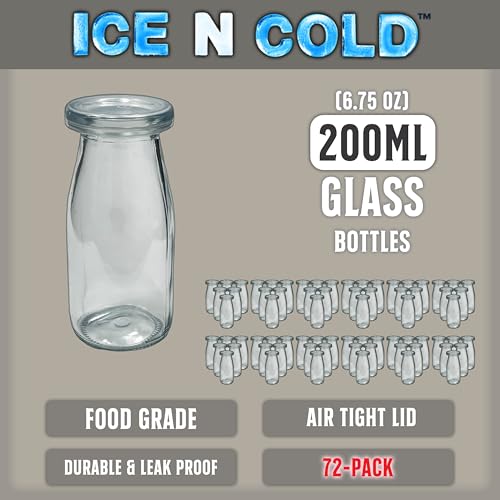 6.76 oz 200ml Vintage Glass Bottle with Leakproof Clear Lid (72 Count)