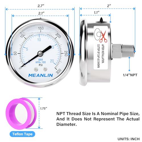 0~300Psi Liquid Filled Pressure Gauge Stainless Steel with 316 Stainless Steel Joint 1