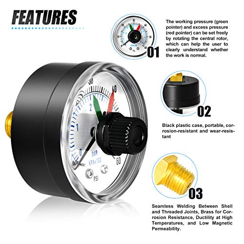 0-60Psi 1/4" NPT Pressure Gauge Box with dial for selecting Filter, 3-2-3% Accuracy, Center Back Mount, with 1/2" NPT and 3/8" NPT Hex Bushing
