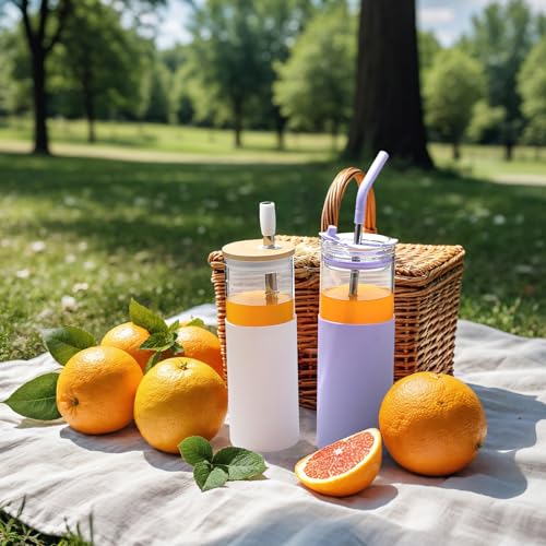 24oz Glass Tumbler with Lids and Straws