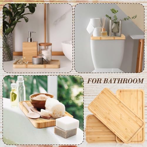 3 Pcs Bamboo Tray for Bathroom Bamboo Vanity Bathroom Counter Organizer Decorative Tea Serving Tray for Dresser Coffee Table Home Toilet Tank Candle Perfume (3 Count)