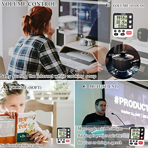 Digital 3 Channels Kitchen Cooking Multiple Timer with Large LCD Count Up Down Stopwatch ON Off Switch Timer for Teaching Reading 3