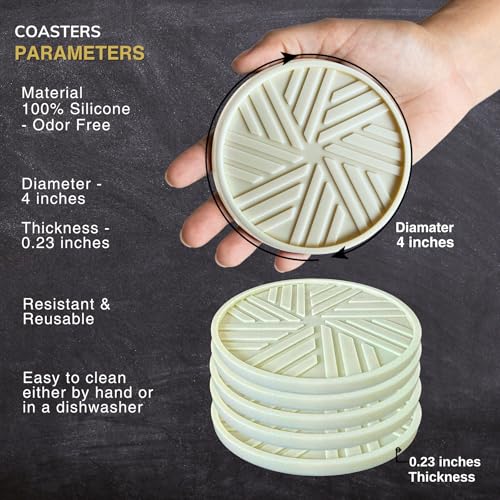 Silicone Coasters Set of 6 with Gold Holder and Modern smart Pattern