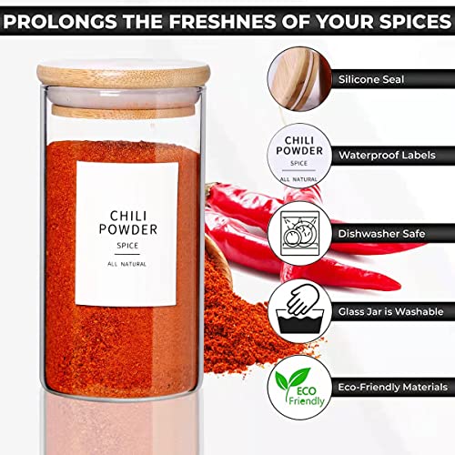 12 Pcs Glass Spice Jars With Bamboo Airtight Lids