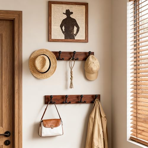 24 Inch Wood Coat Rack Wall Mount with 4 Triple Hooks
