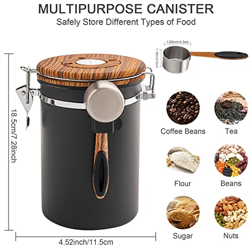 Coffee Canisters Airtight Coffee Bean Storage Container Kitchen Stainless Steel Food Storage Container with Scoop Date Tracker & CO2 Valve 61Fl Oz (60.8652 Fl Oz)