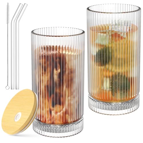 15 Oz Glass Cups with Lid and Straw (2 Count)