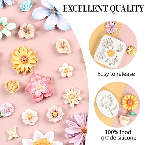 4Pcs Sunflower Fondant Silicone Mold for Cake Topper Decoration Chocolate Candy Sugar DIY Craft Gum Paste (4 Count)