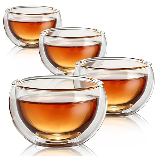 4 Pack Double Walled Glass Teacups Insulated Glasses (4 Count)