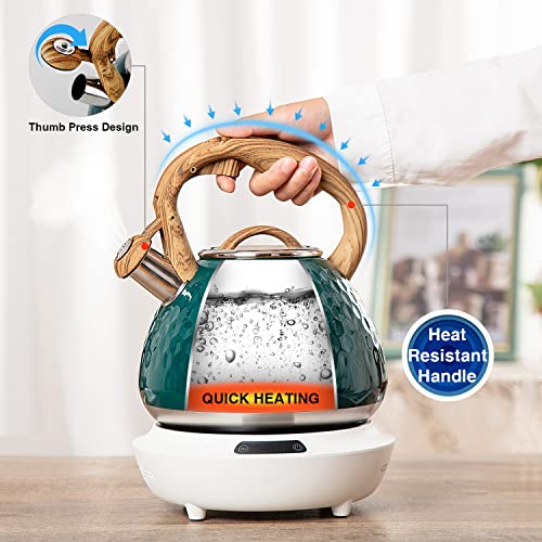 Tea Kettle Toptier Teapot Whistling Kettle with Wood Pattern Handle Loud Whistle