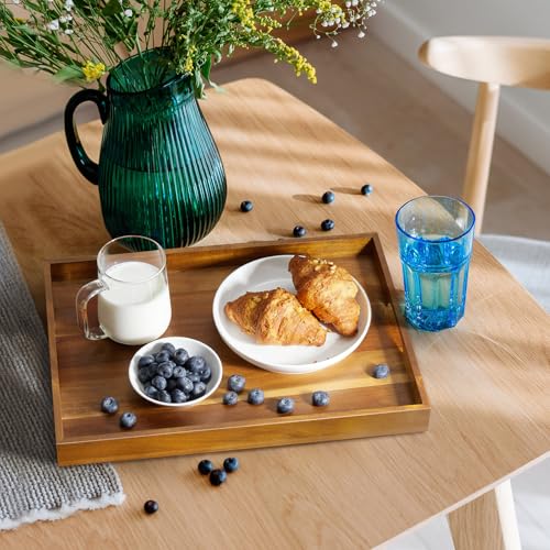 17 Inch Acacia Wood Serving Tray with Handles