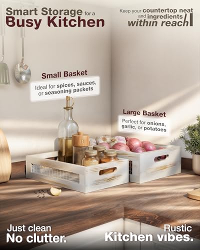 Wooden Countertop Baskets Set of 2 for Kitchen