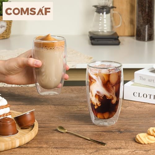 15oz Double Wall Glass Coffee Mugs (2 Count)