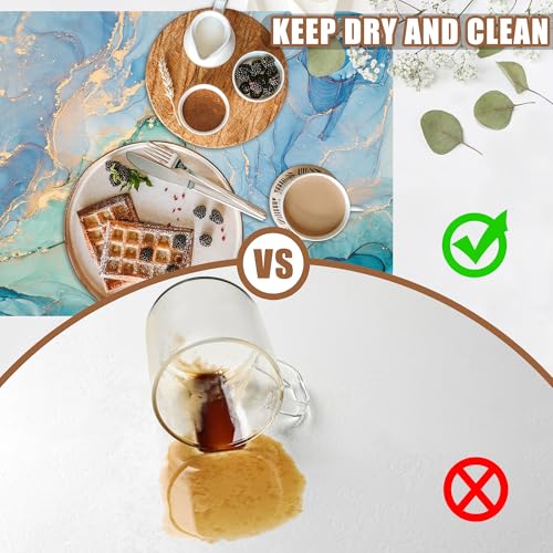 Turquoise and Blue Marble Coffee Mat Absorbent Dish Drying Mat for Kitchen Counter Hide Stain Rubber Backed Coffee Bar Accessories Fit Under Espresso Machine Dish Drainer
