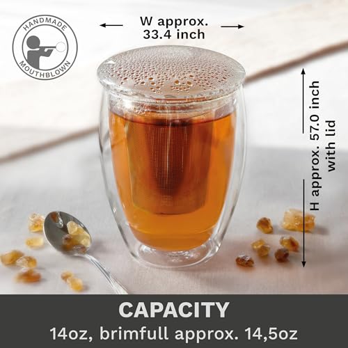 Double Walled Tea Glass with Stainless Steel Filter and Glass Lid