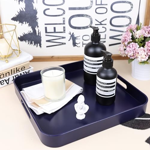 Square Navy Blue Decorative Serving Tray with Handles