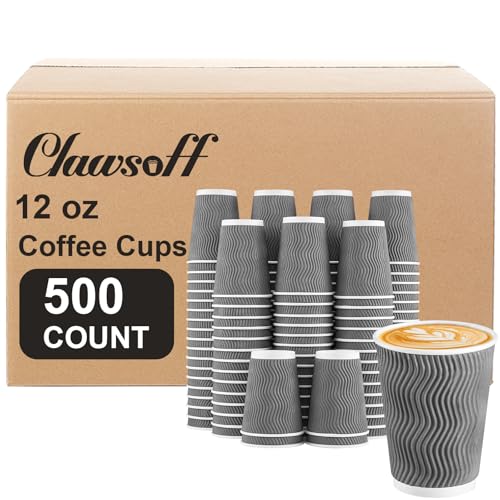 500 Pack 12 oz Coffee Cups Disposable Insulated Paper Cup Gray (500 Count)