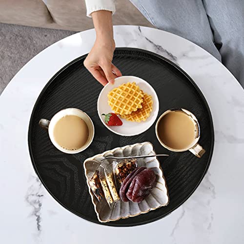Round Solid Wood Serving Tray Extra Large Tea Coffee Snack Food Meals Serving Plate Non