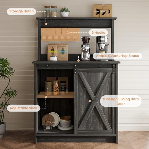 31" Farmhouse Coffee Bar Cabinet with Storage Hutch