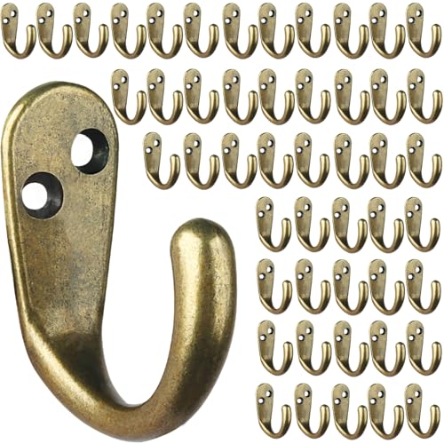 50PCS Coat Hooks Wall Mounted Antique Brass Single Prong Robe Hook (50 Count)