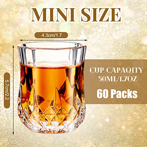60 Pcs 1.7 oz Mini Shot Glasses Set Whiskey Tasting Glasses Heavy Duty Base Clear Shot Cup Cute Cordial Mini Wine Cups for Bourbon