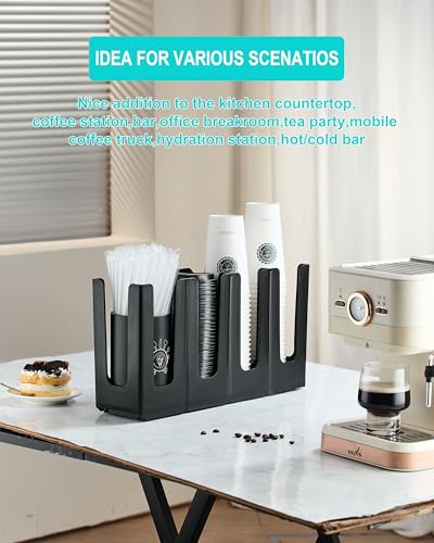 Cup Holder Lid Dispenser with Straw Organizer