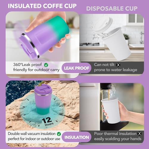 12 oz Double Wall Insulated Vacuum Travel Coffee Mug with Flip Lid Bulk 4 Pack (4 Count)