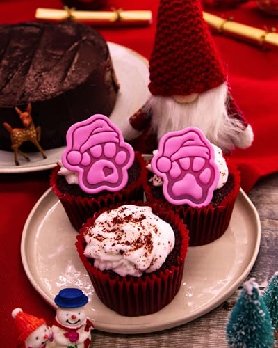 Paw-lalalala – Mini Santa Paw Cookie Cutter & Stamp Set (2") – Set of 2 Paw Prints with Santa Hat for Christmas Pet-Themed Fondant Embossers for Festive Cookies, Cupcakes and Edible Crafts