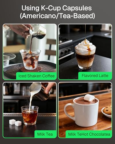 3-in-1 for Nespresso Capsule & K-Cup Pods & Ground Coffee Multi Coffee Maker Single Serve, 19Bar Programmable One-Touch Brewing Espresso Machine, 20oz Removable Water Tank, 1450W Fast Heat (20 Ounce)