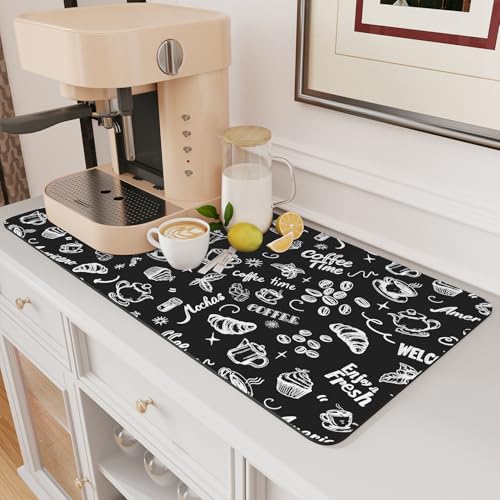 Coffee Mat Hide Stain Rubber Backed Absorbent Dish Drying Mat for Kitchen Counter